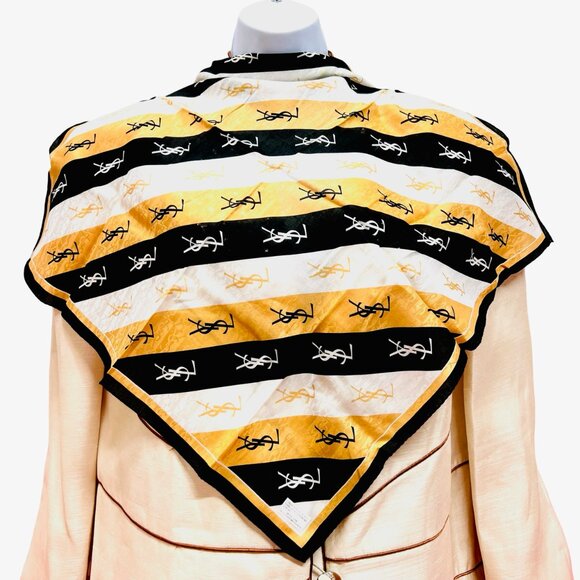 New Tag On Yves Saint Laurent Cotton & Silk 21.5"Gold White Black stripe (64 - Picture 3 of 8